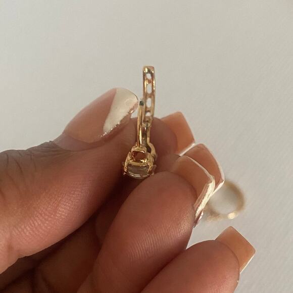 Gold Tone Huggie Hoop Earrings Baguette CZ Crystals Retro Style Hypoallergenic - Picture 16 of 17